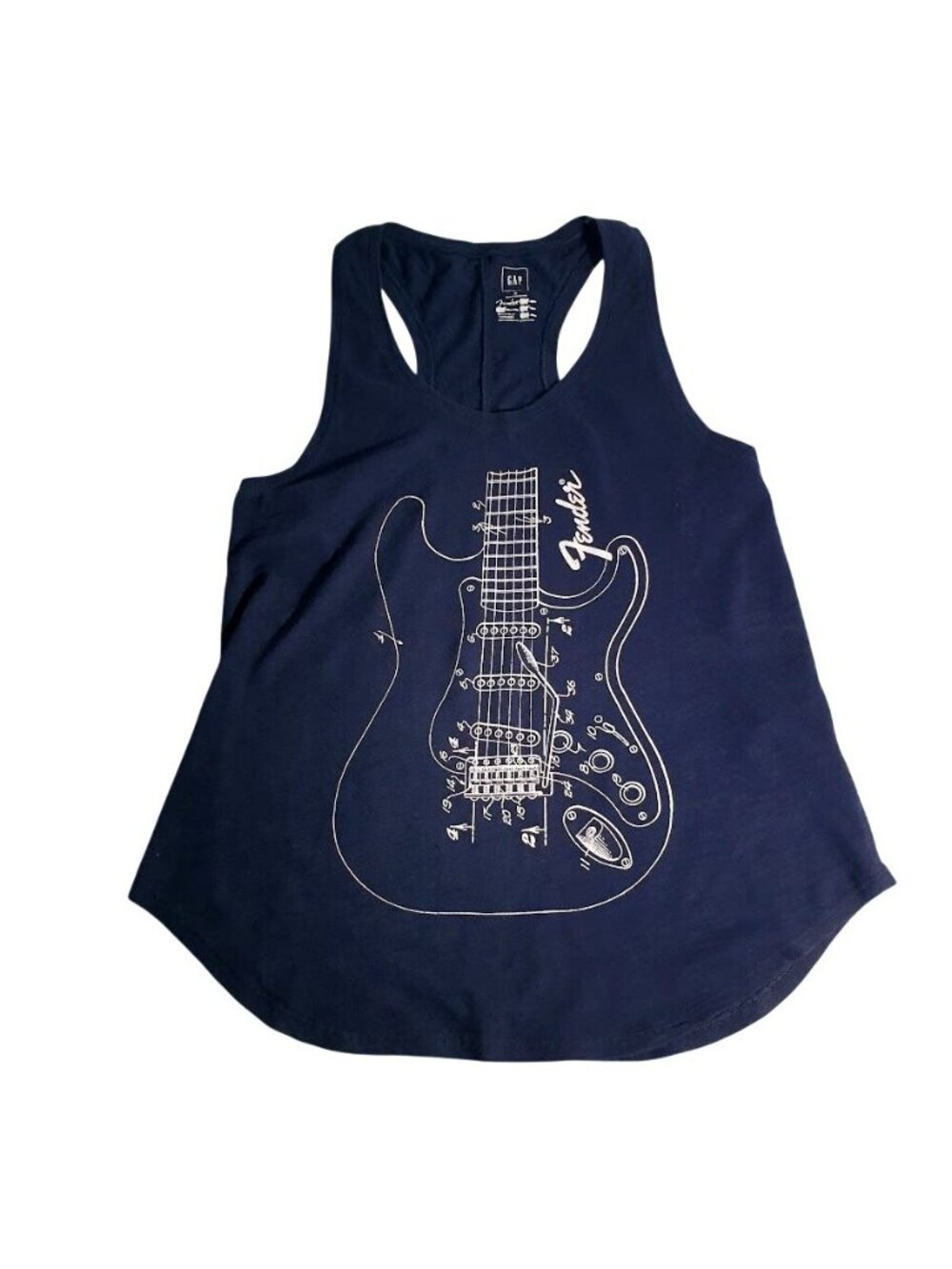 Gap Fender Racerback Tank Navy Blue Festival Concert Fair Guitar Music Womens M